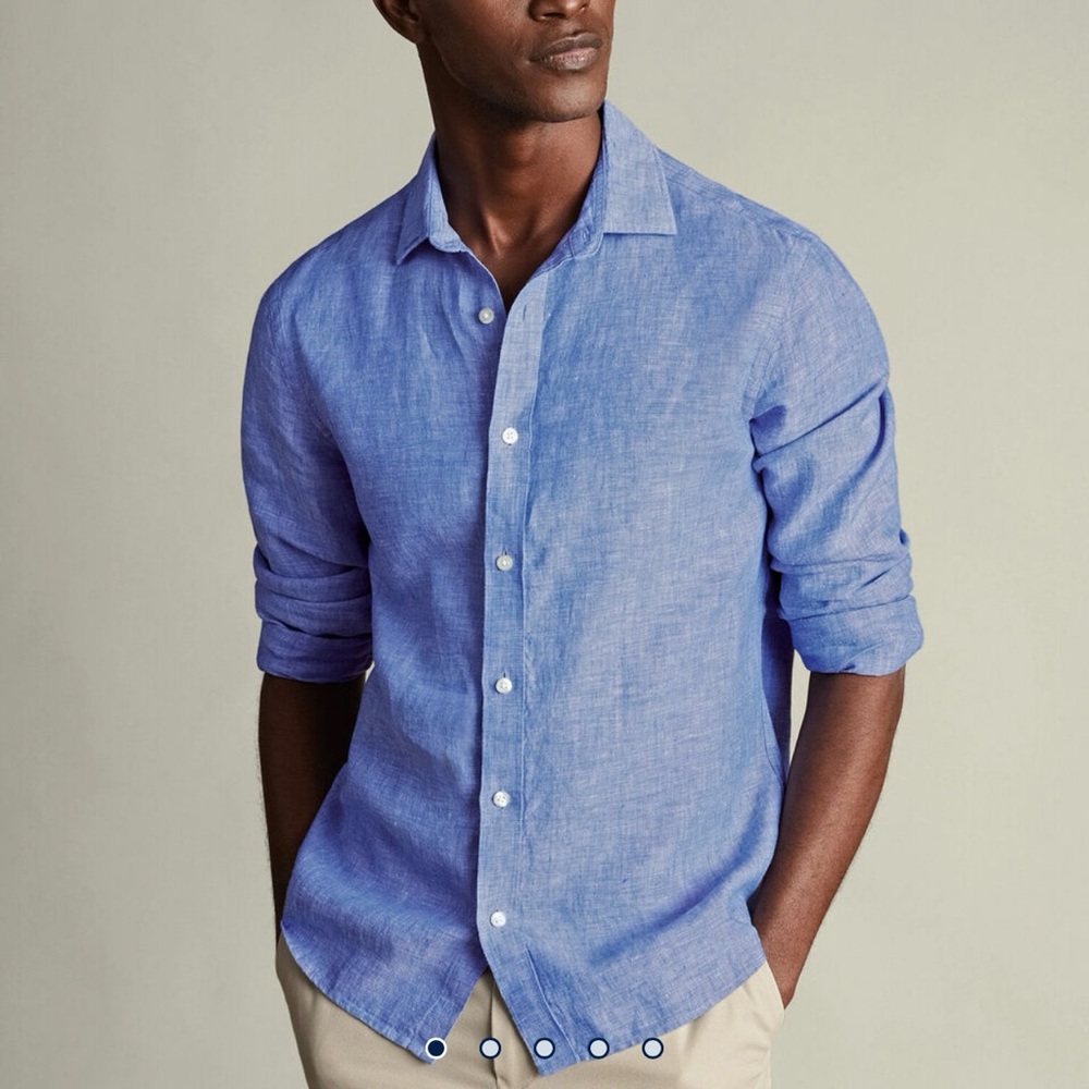 CHARLES TYRWHITT COBALT‎ BLUE 100% LINEN BUTTON DOWN LONG SLEEVE SHIRT SIZE XXL